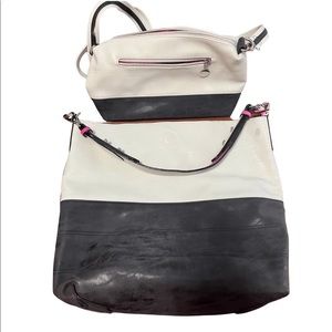 EUC oversized leather/ brushed leather reversible tote bag with matching purse